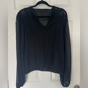 White House Black Market Black Blouse with sheer sleeves  & around v-neck